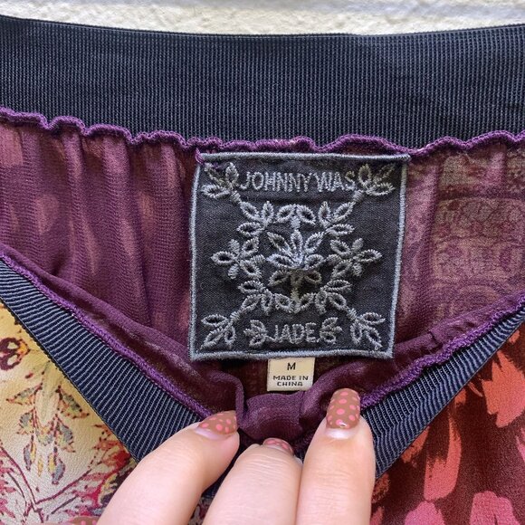 Johnny Was Silk Patchwork Midi Skirt Multicolor M - Picture 4 of 5